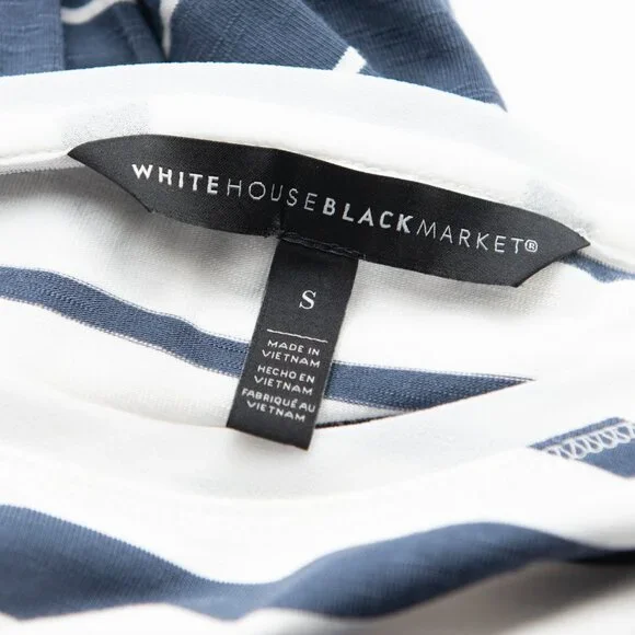 White House Black Market Short Sleeve Smocked Dress Stripe Blue White Size Small - Picture 3 of 5